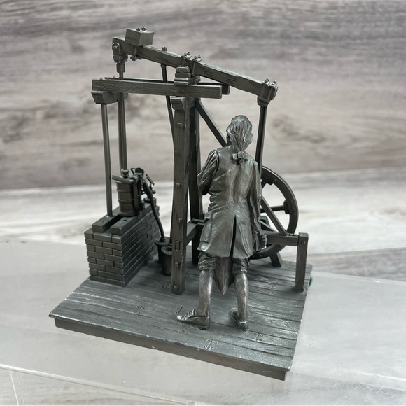 1978 Franklin Mint Deutsches Museum Pewter James Watt Steam Engine Figurine - Picture 5 of 8